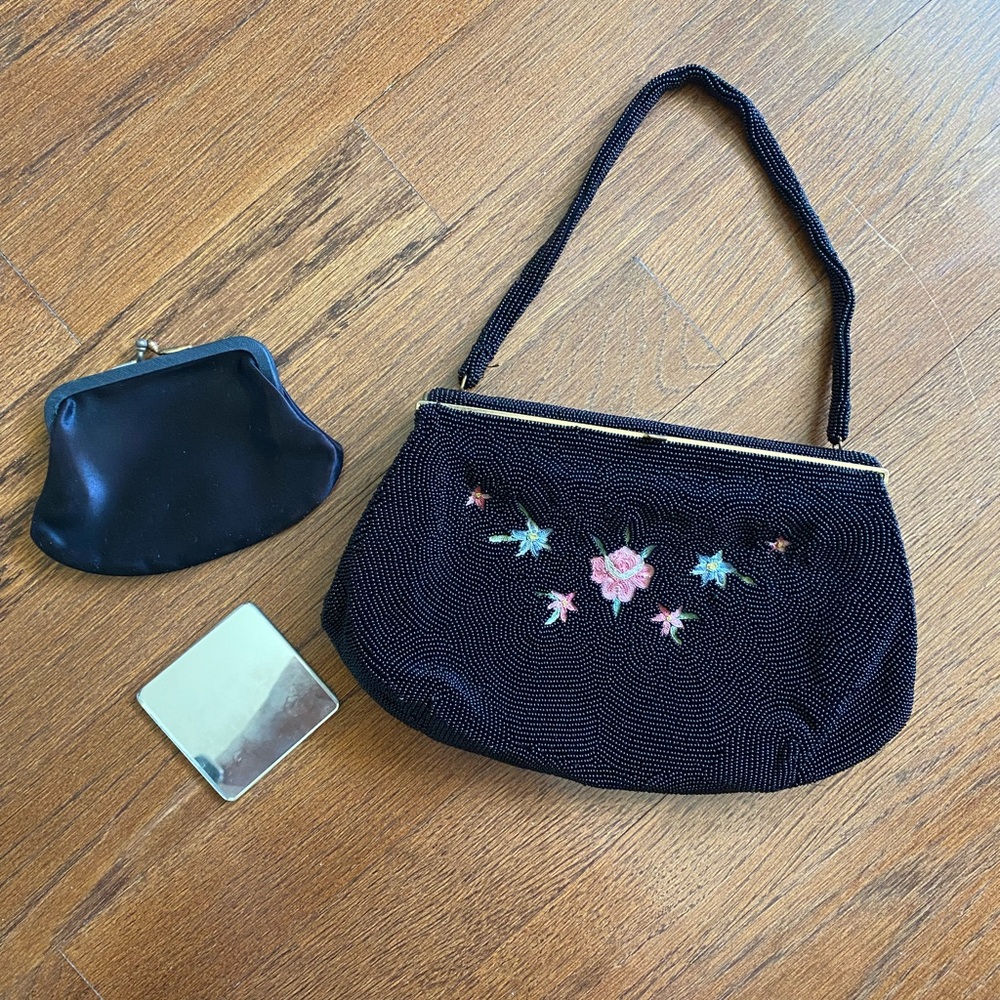 Black Floral Embroidered Clutch Wristlet